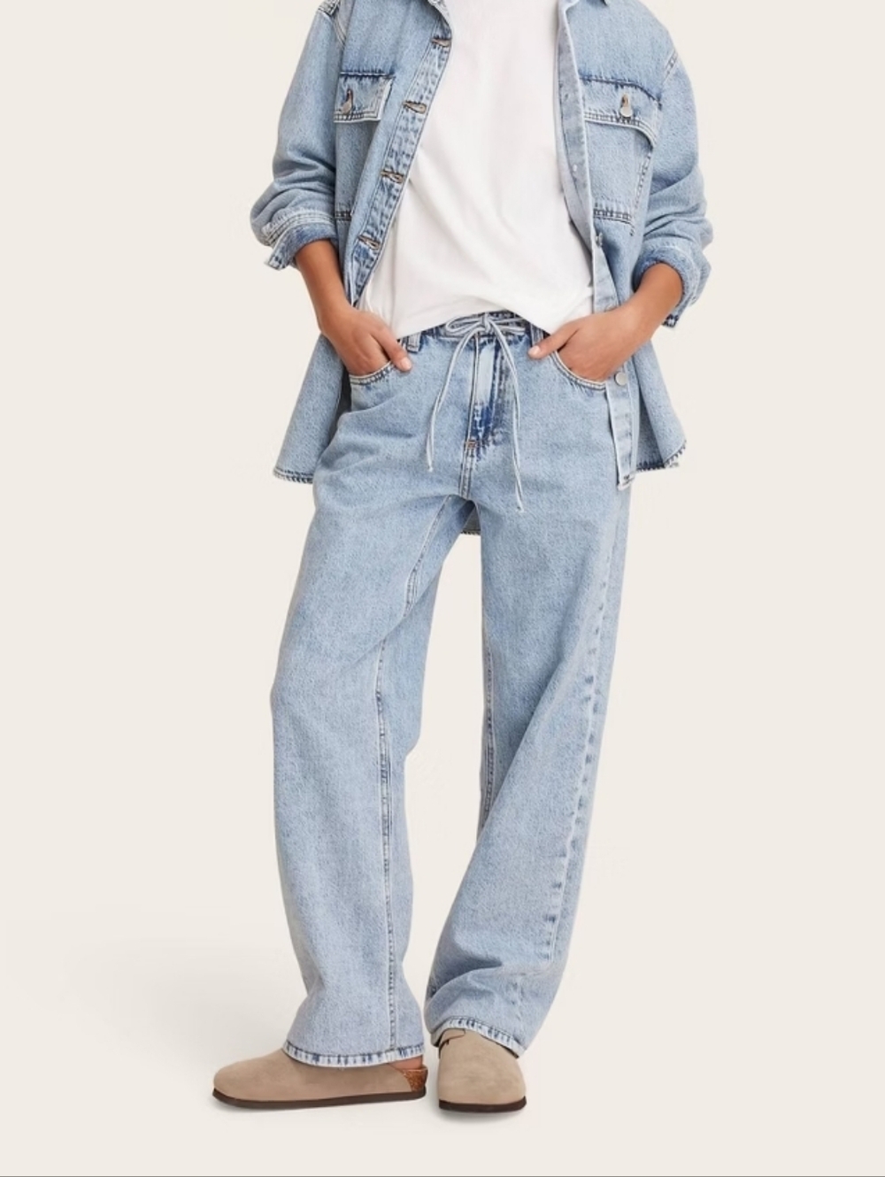 Women's Mid-Rise Drawstring Baggy Jeans -Parke x Target Light Wash 6